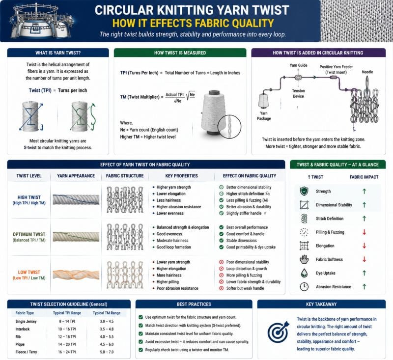 Knitting yarn twist and fabric quality