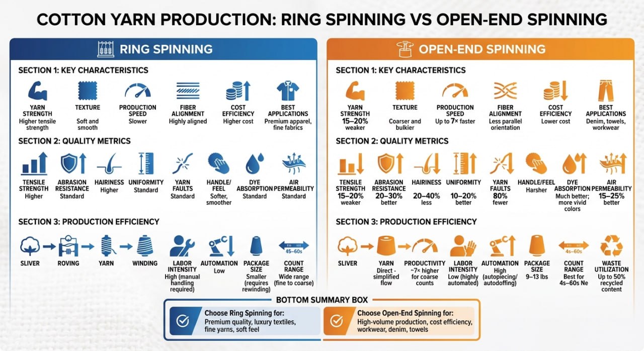 Ring and open-end spinning comparison